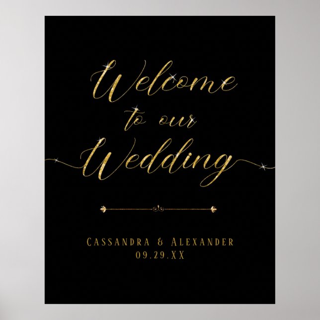 Elegantes Script Black n Gold Willkommen bei unser Poster (Vorne)