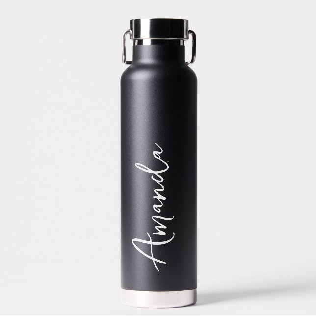 Elegantes Script Black Personalisiert Wedding Trinkflasche (Vorne)