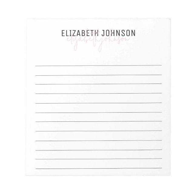 Elegantes Script Black Pink Classic Lined Notizblock (Vorderseite)