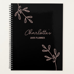 Elegantes Script Black Pink Floral Termin Buch Planer