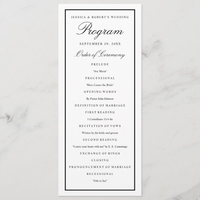 Elegantes Script Black Thick Border Wedding Progra Programm (Vorderseite)