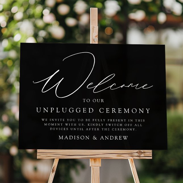 Elegantes Script Black Unplugged Zeremony Wedding Acrylschild (Von Creator hochgeladen)