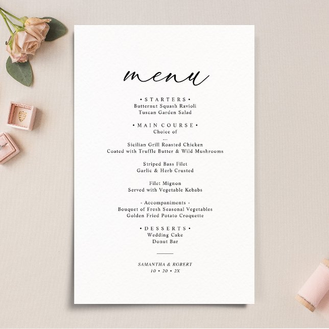 Elegantes Script Black & White Simple Wedding Menu (Von Creator hochgeladen)