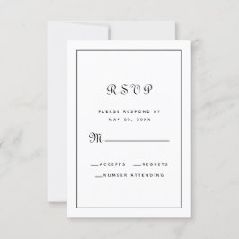 Elegantes Script Black & White Wedding Enclosure RSVP Karte