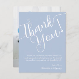 Elegantes Script Blue Boy Baby Shower Foto Dankeskarte