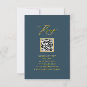 Elegantes Script Blue Minimalistisch QR Wedding RS RSVP Karte