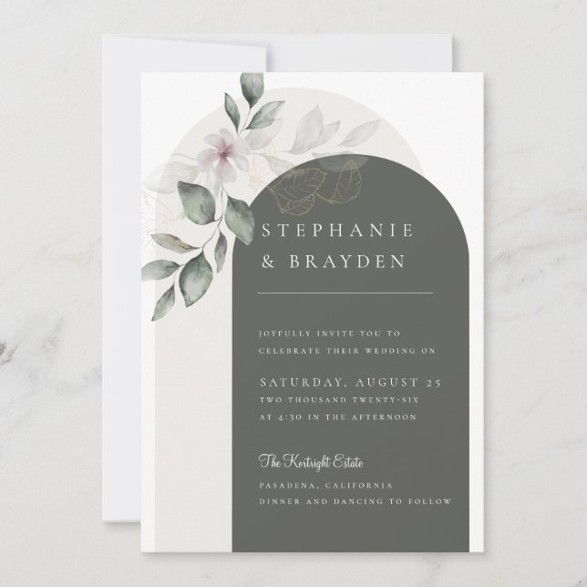 Elegantes Script Blumengrün-Hochzeit Einladung (Vorderseite)