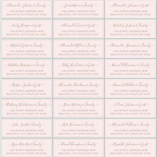 Elegantes Script Blush Gold Wedding Guest Address Aufkleber (Vorderseite)