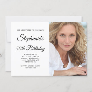 Elegantes Script Blush Monogram Foto 50. Geburtsta Einladung