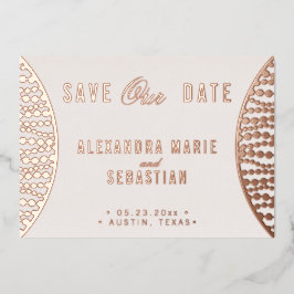 Elegantes Script Blush Pearl Save the Date Rose Go Folieneinladung