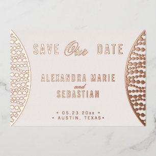 Elegantes Script Blush Pearl Save the Date Rose Go Folieneinladung