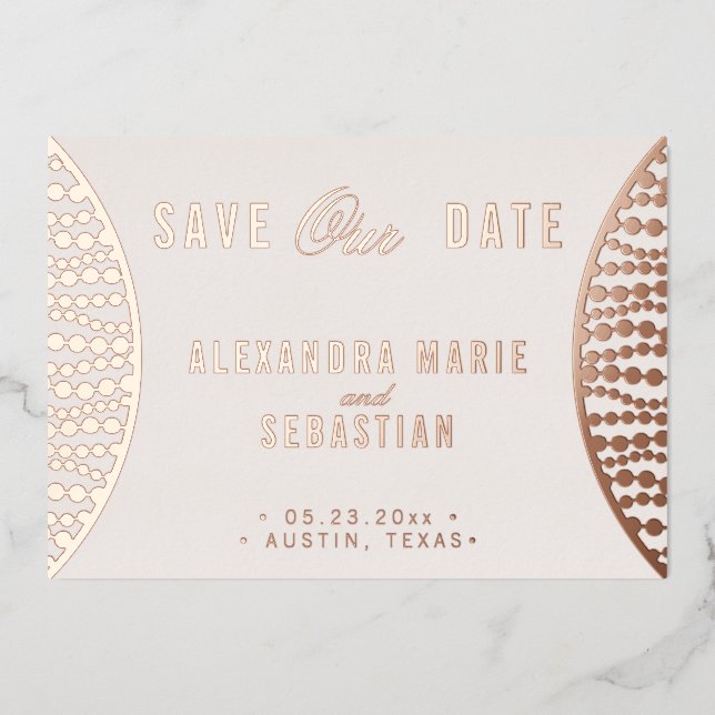 Elegantes Script Blush Pearl Save the Date Rose Go Folieneinladung (Vorderseite)
