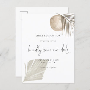 Elegantes Script Boho Pampas Grass Save the Date Einladungspostkarte