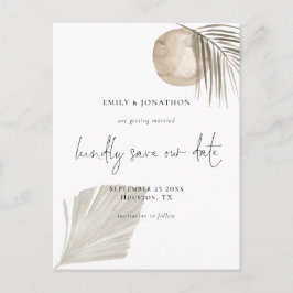 Elegantes Script Boho Pampas Grass Save the Date Einladungspostkarte