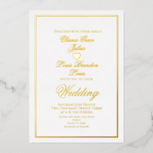 Elegantes Script Border Heart Wedding Pressed Folieneinladung