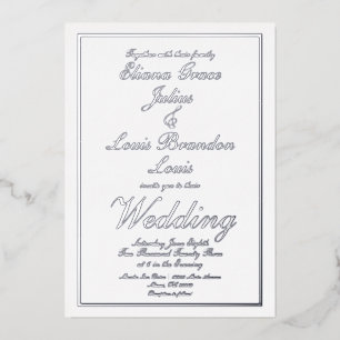 Elegantes Script Border Wedding Pressed Silver Folieneinladung