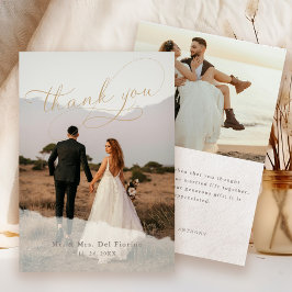 Elegantes Script Botanical 2-Foto Overlay Wedding Dankeskarte