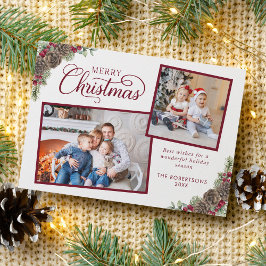 Elegantes Script Botanical Merry Christmas 2 Foto Feiertagskarte