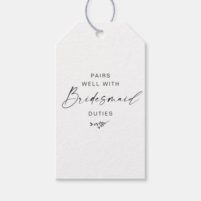 Elegantes Script Bridesmaid Vorschlag Botanisch Geschenkanhänger (Vorderseite)