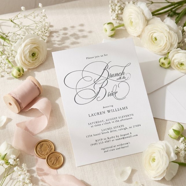 Elegantes Script-Brunch mit der Braut-Junggesellin Einladung (Von Creator hochgeladen)