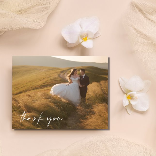 Elegantes Script Budget Foto Hochzeit Vielen Dank Postkarte (Elegant Script Budget Photo Wedding Thank You Postcard)