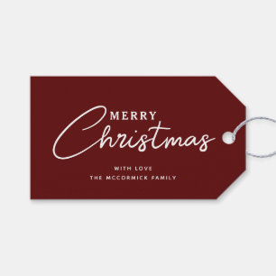 Elegantes Script Burgundy Frohe Weihnachten Geschenkanhänger