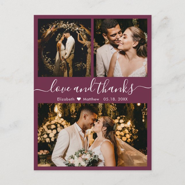 Elegantes Script Burgundy Wedding Danke Postcard Postkarte (Vorderseite)