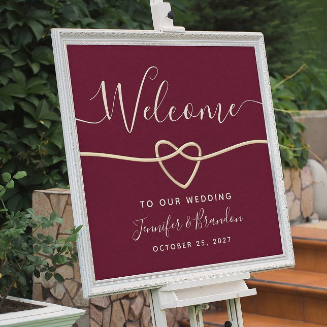 Elegantes Script Burgundy Wedding Willkommen Poster (Von Creator hochgeladen)