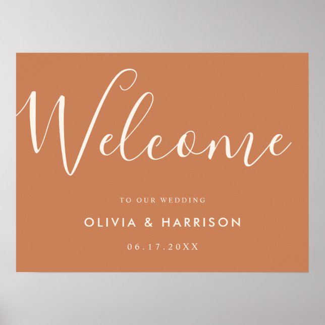 Elegantes Script Burnt Orange Wedding Welcome Sign Poster (Vorne)