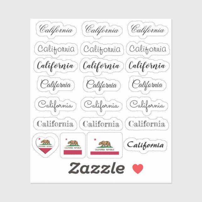 Elegantes Script California & Flag USA /name Set Aufkleber (Blatt)