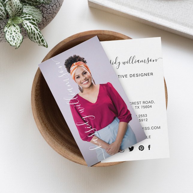 Elegantes Script Calligraphy Company Name & Foto Visitenkarte (Von Creator hochgeladen)