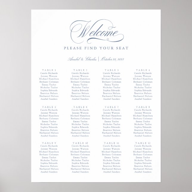 Elegantes Script Calligraphy Minimal Seating Chart Poster (Vorne)