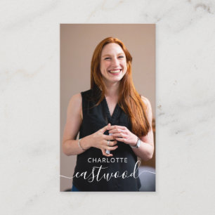 Elegantes Script Calligraphy Monogram Logo & Foto Visitenkarte