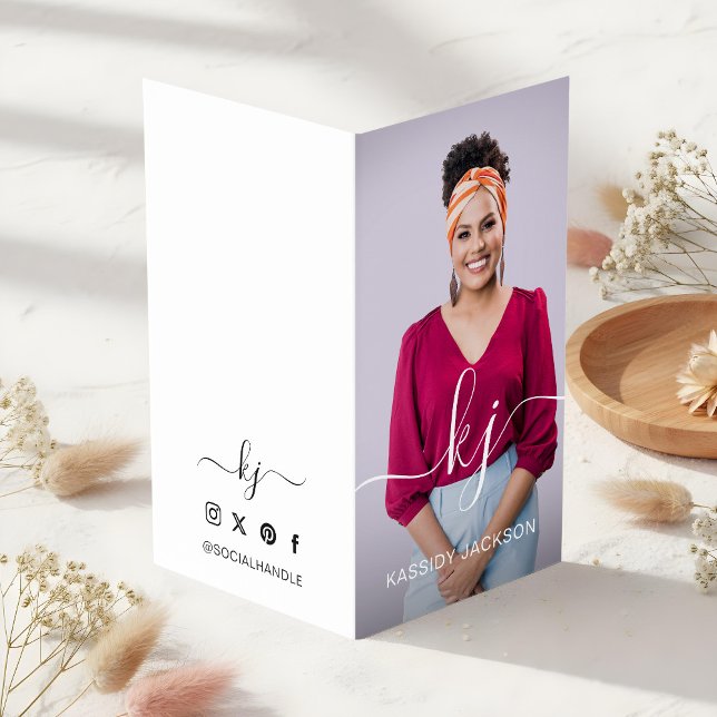 Elegantes Script Calligraphy Monogram Logo & Foto Visitenkarten (Elegant Script Calligraphy Monogram Logo & Photo Business Card)