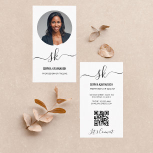 Elegantes Script Calligraphy QR Code Monogram Foto Visitenkarte