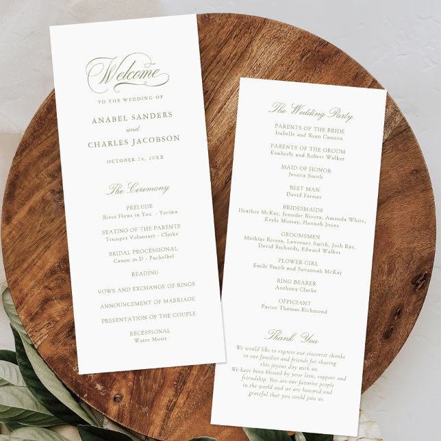 Elegantes Script Calligraphy Sage Wedding Program Programm (Von Creator hochgeladen)