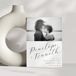 Elegantes Script Calligraphy White Wedding Foto Save The Date