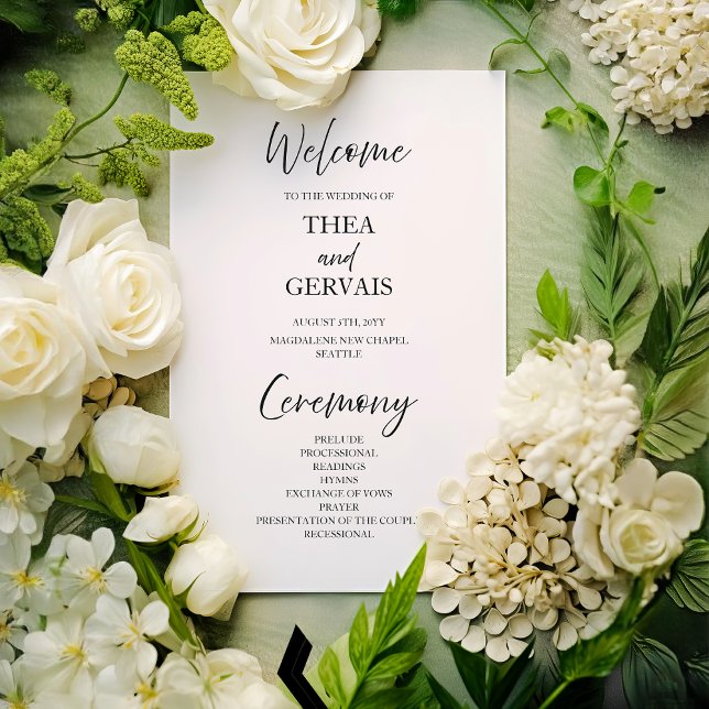 Elegantes Script Calligraphy White Wedding Program (Von Creator hochgeladen)