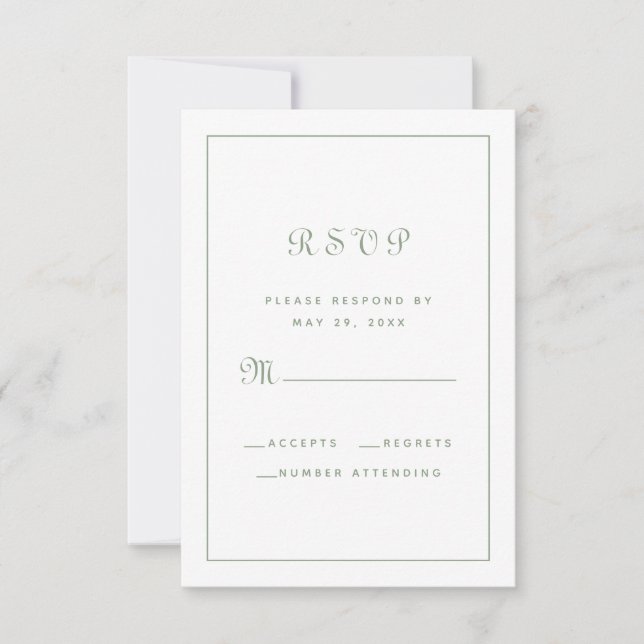 Elegantes Script Chic Sage Green Wedding Enclosure RSVP Karte (Vorderseite)