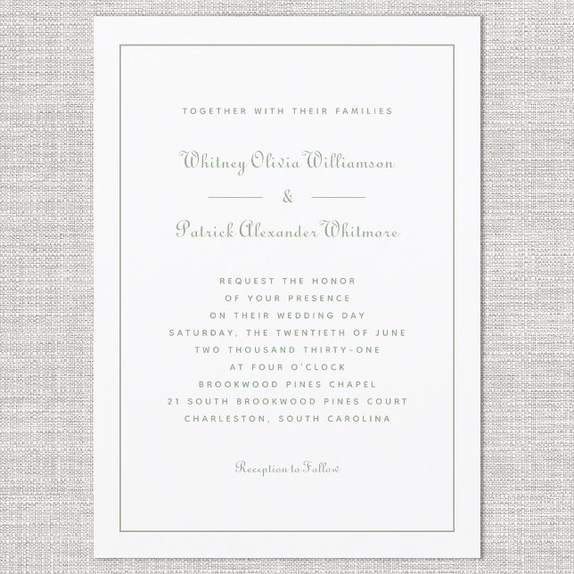 Elegantes Script Classic Formal Weddings White Gre Einladung (Elegant Script Classic Formal Weddings White Green Invitation)