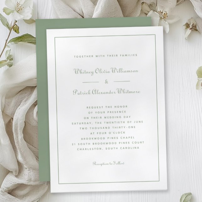 Elegantes Script Classic Sage Grüne feierliche Hoc Einladung (Elegant Script Classic Sage Green Formal Weddings Invitation)