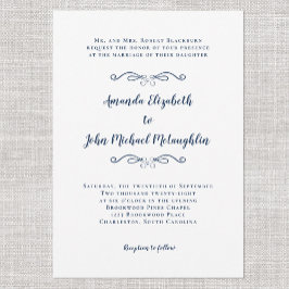 Elegantes Script Classic Simple Formal Wedding Blu Einladung