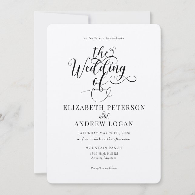 Elegantes Script Classic Wedding Einladungen (Vorderseite)