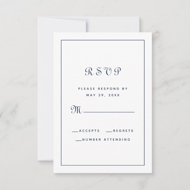 Elegantes Script Classic Wedding Enclosure Navy Bl RSVP Karte (Vorderseite)