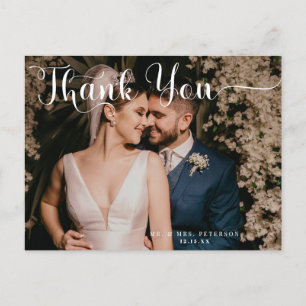 Elegantes Script Classic Wedding Foto Vielen Dank Postkarte