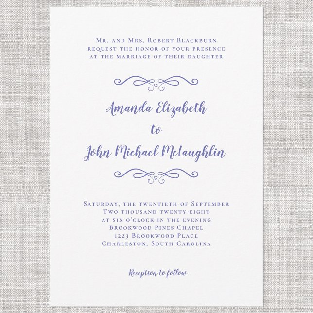 Elegantes Script Classic Wedding Periwinkle Blue Einladung (Von Creator hochgeladen)