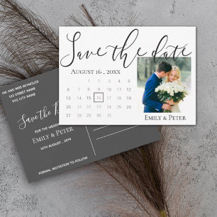 Elegantes Script-Classy Back White Wedding Foto Save The Date