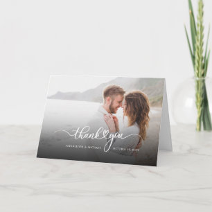 Elegantes Script Couples Foto Hochzeit Dankeskarte