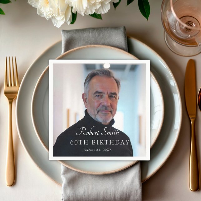 Elegantes Script Custom Birthday Foto Serviette (Von Creator hochgeladen)