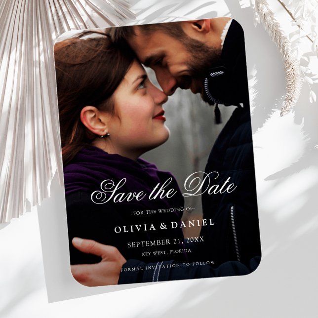 Elegantes Script Custom Foto Save the Date Hochzei Magnet (Save the Date Photo Wedding Magnet)